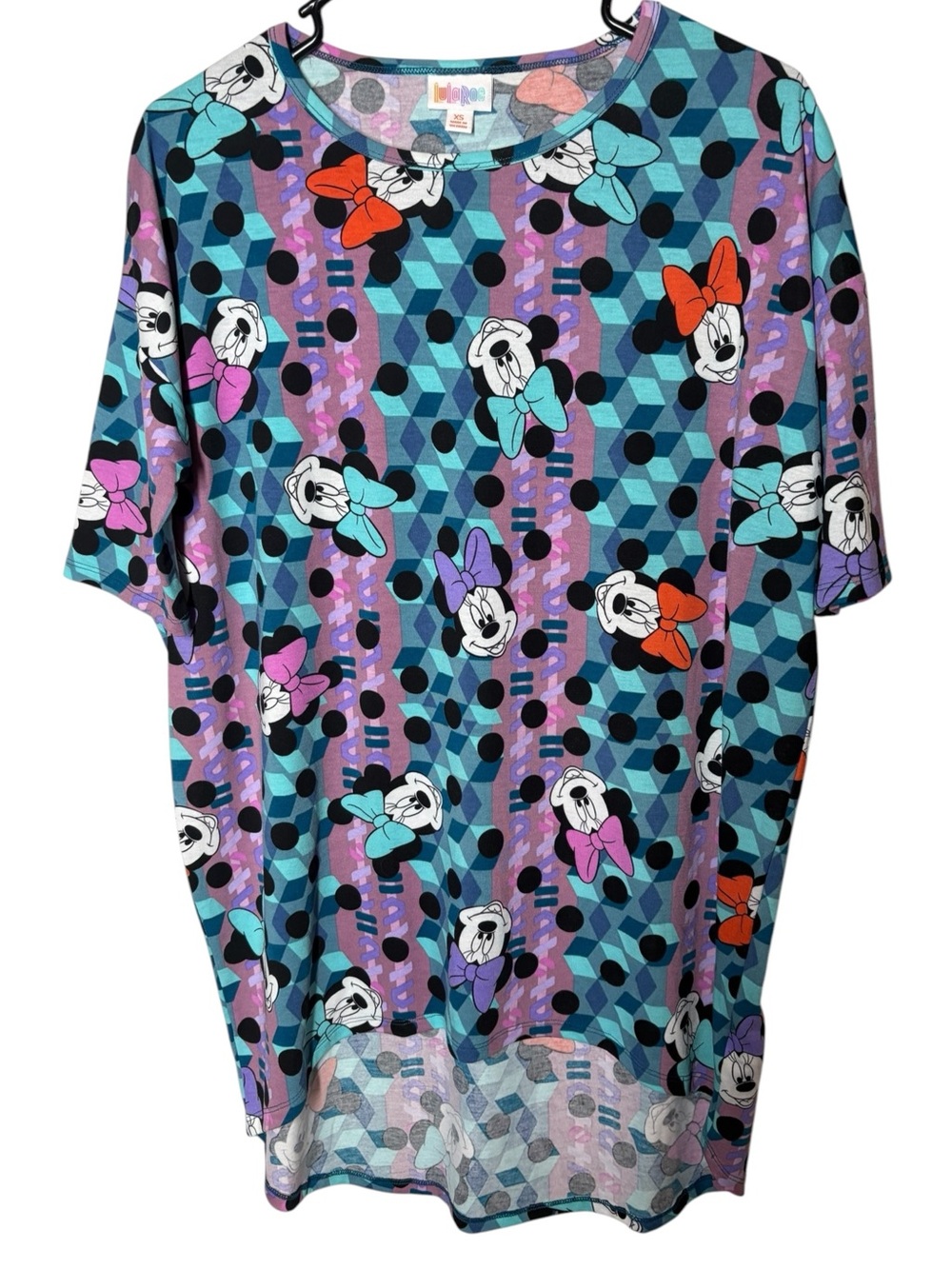 {NWT} Lularoe Disney Minnie Mouse Print Tee - Blue & Purple XS Oversized